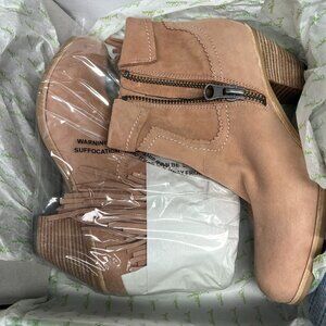 Sam Edelman Louie Tan Suede Fringe Heeled Ankle Cowgirl Boots Booties Size 8